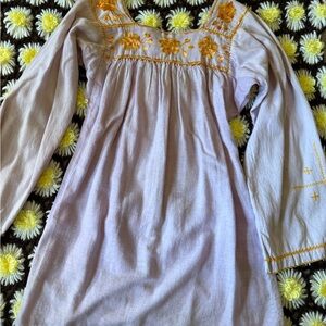 Vintage 70s lavender cotton embroidered tunic blouse mini dress